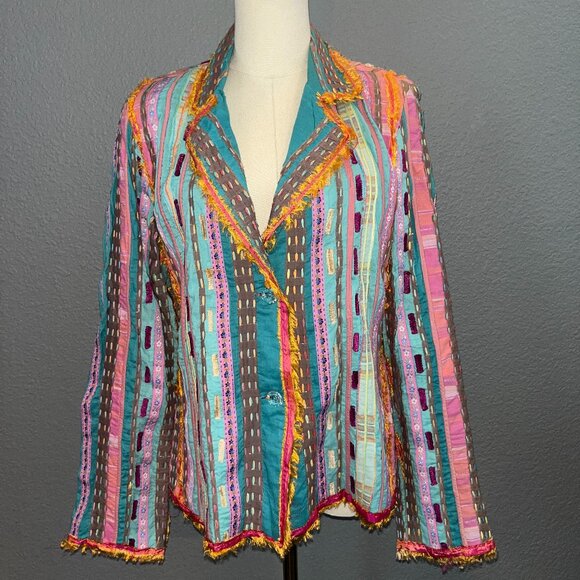 Sandy Starkman Jackets & Blazers - Vintage SANDY STARKMAN Art to Wear Patchwork Quilted & Ribbons Jacket Blazer - M